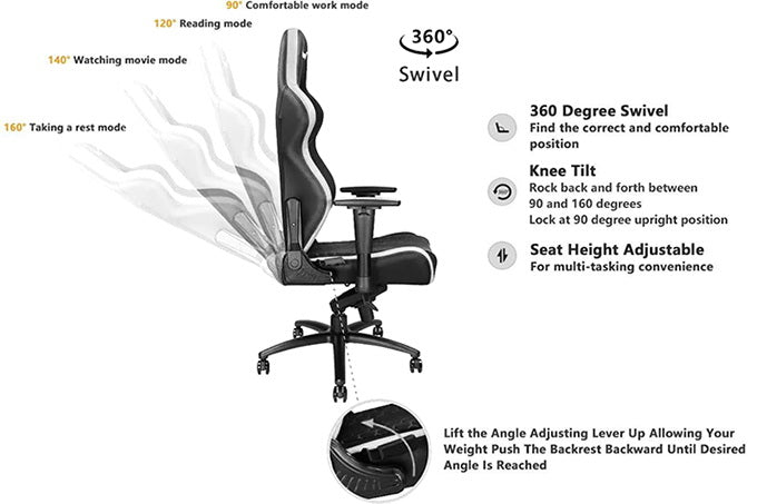 Anda Seat Spirit King Gaming Chair Series, black and white - XL - 400 lbs