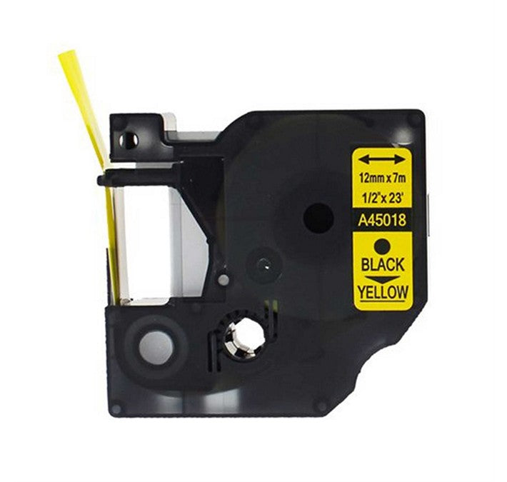 NU-TONE - DYMO D1 Standard Labels, Black on Yellow, 12mm, Type D1 (DY45018)