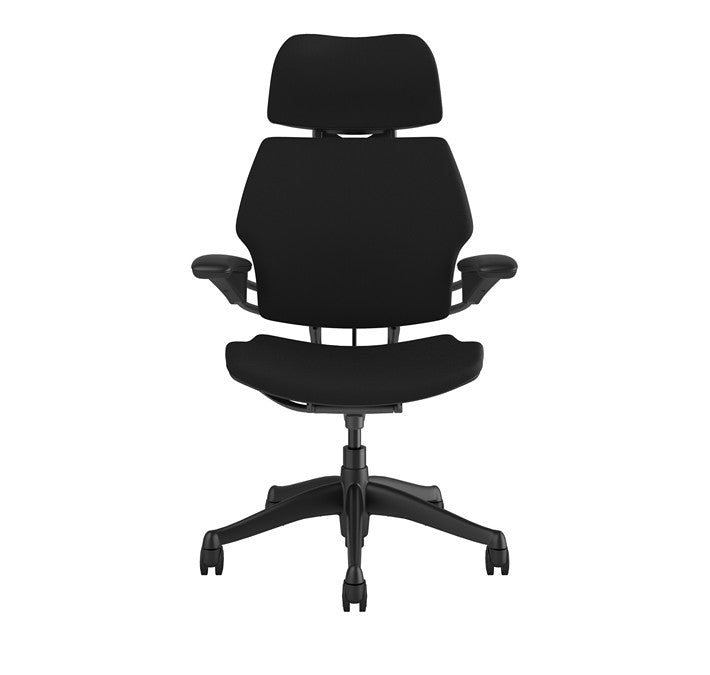 Chaise ergonomique Humanscale Freedom avec appui-tête noir, dossier noir et siège en tissu noir - Graphite - Noir - Tissu - Accoudoirs Standard - 300 lbs (F211GCF10.Q)