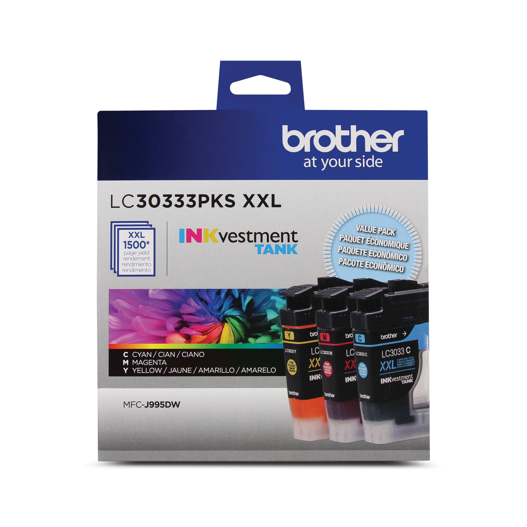 Ensemble de 3 cartouches d'encre Brother LC30333PKS authentique - cyan