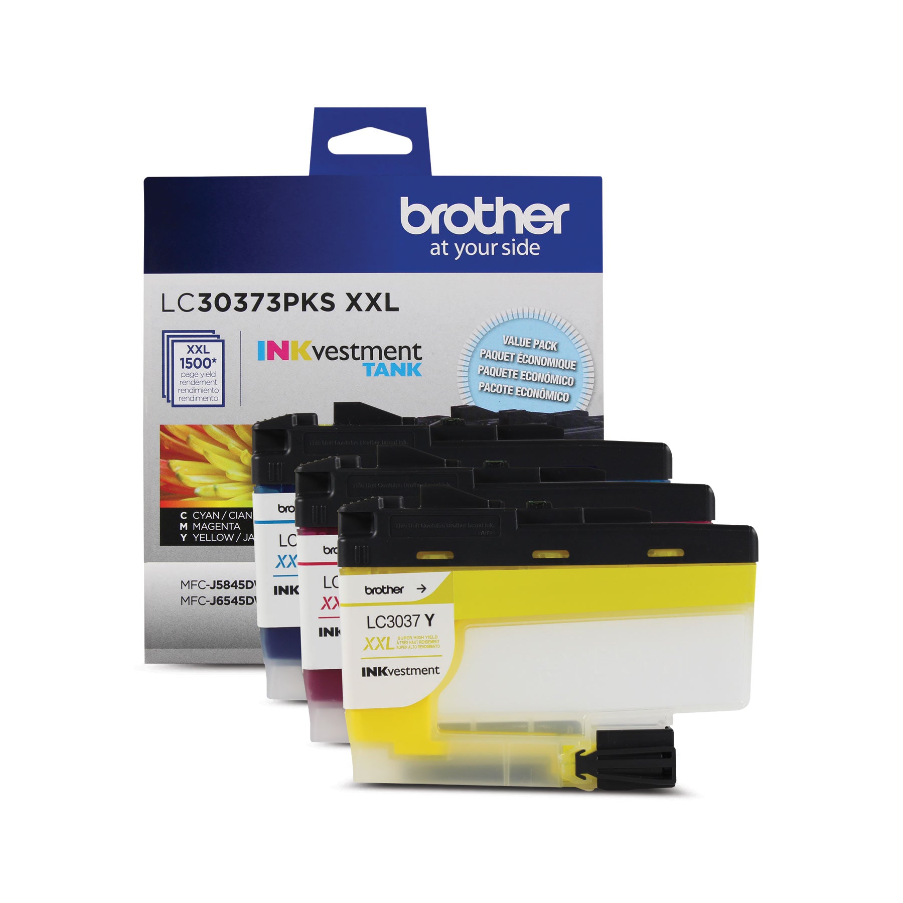 Ensemble de 3 cartouches d'encre Brother LC30373PKS authentique - cyan