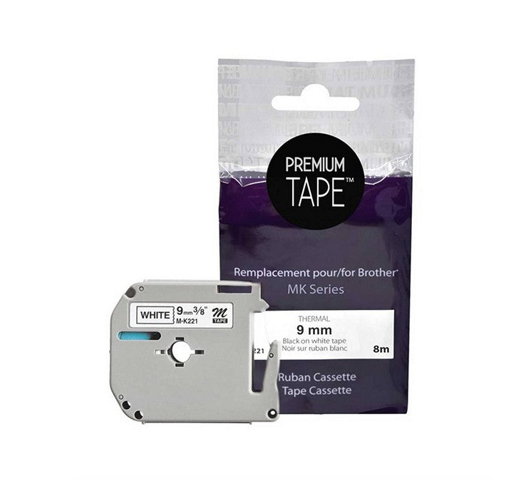 PREMIUM TAPE - Étiquettes Brother MK221 compatible - 9 mm - Noir sur blanc - Type M Tape (MK221)