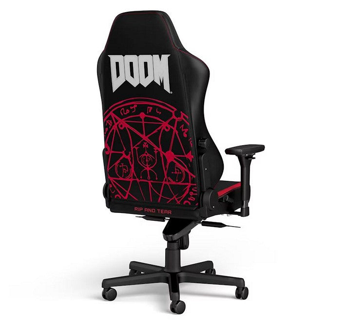noblechairs DOOM Edition HERO Series Gaming Chair - 330 lbs - Black and Red - 4D Armrests - High-Tech Faux Leather - Aluminium base (NBL-HRO-PU-DET)