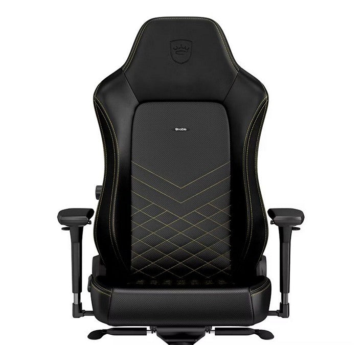 noblechairs HERO Series Gaming Chair - 330 lbs - Black with Gold Stitching - 4D Armrests - Faux Leather - Aluminium base (BL-HRO-PU-GOL)
