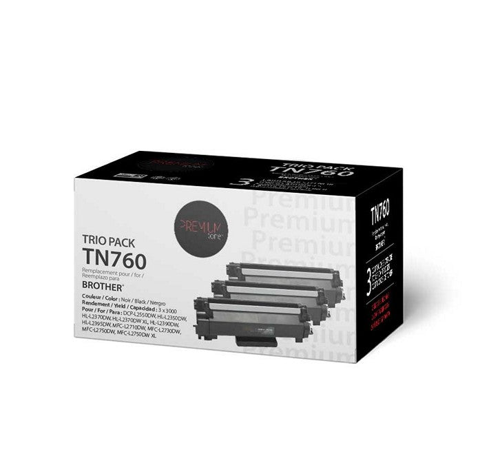 Premium Tone - Ensermble de 3 toners noir compatible Brother TN760, 3 000 pages par cartouche (NCBRTN760-T3)