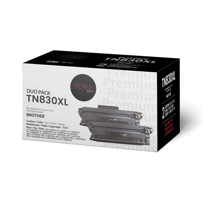 Premium Tone - Ensemble de 2 toners noir compatible Brother TN830XL