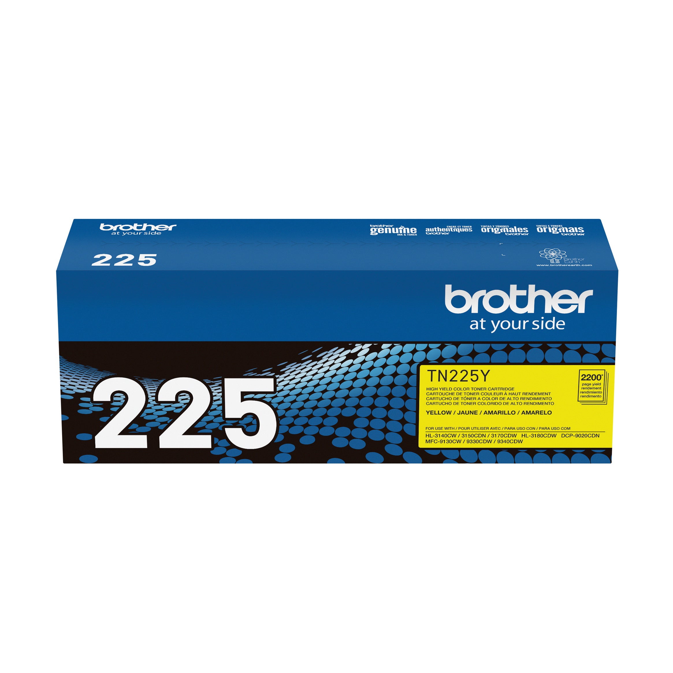 Cartouche de toner jaune Brother TN225Y authentique à haut rendement