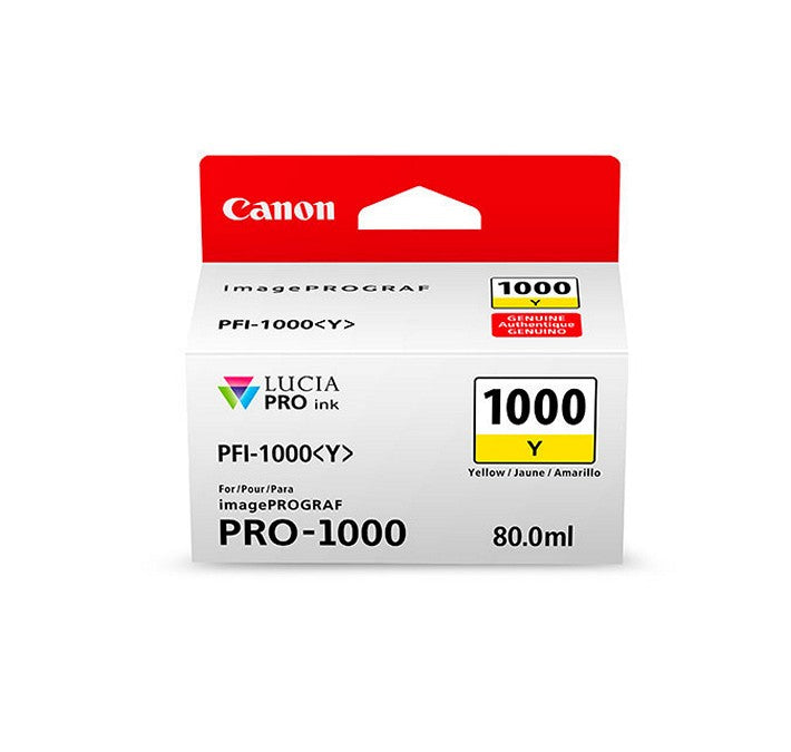 Cartouche d'encre jaune Canon PFI-1000 de 80 ml pour imprimante Canon imagePROGRAF PRO-1000 (0549C002)